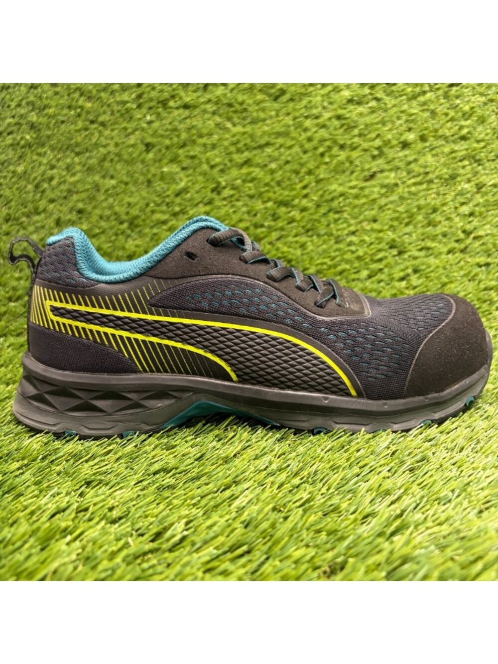 Puma Fuse Knit 2.0 Low Womens Size 6 Black Blue Composite Toe Safety Work Shoes